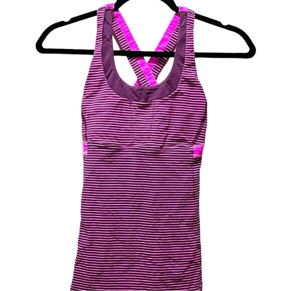 Lululemon Stuff Your Bra Tank II - Hyper Stripe Raspberry Glo Lite Top Size 6 - Picture 3 of 8